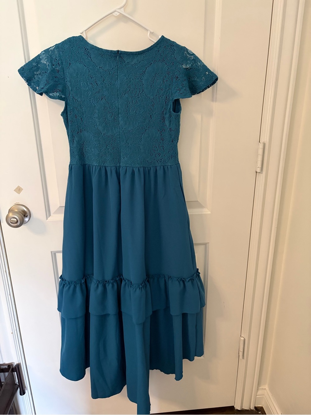 Girls Teal Lace Bodice Tiered Formal Dress by